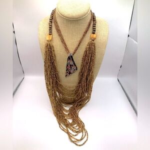 2 Earth-Tone Multi Strand Seed Bead Layering Necklaces